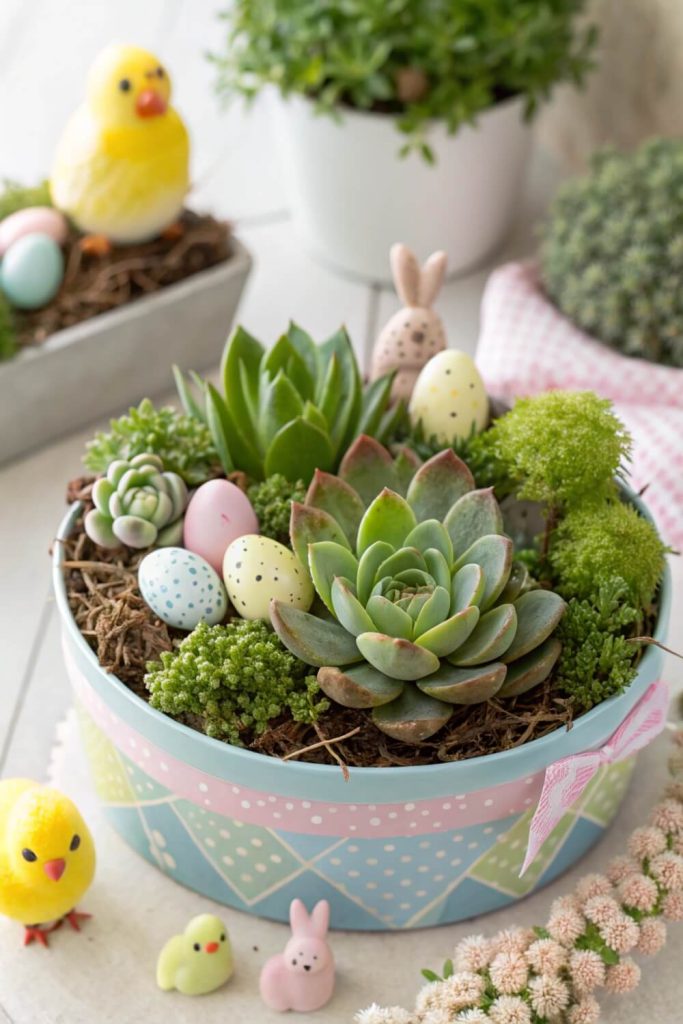 Mini Succulent Garden with Easter Accents