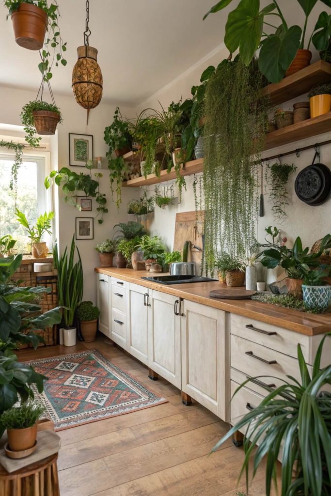 Plant Green Touch for Free-Spirited Boho Kitchen for Eclectic Vibes