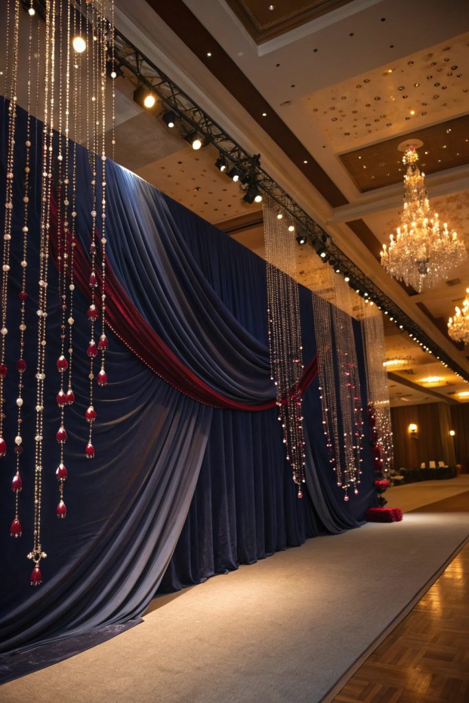 Navy Satin with Burgundy Crystal Accents